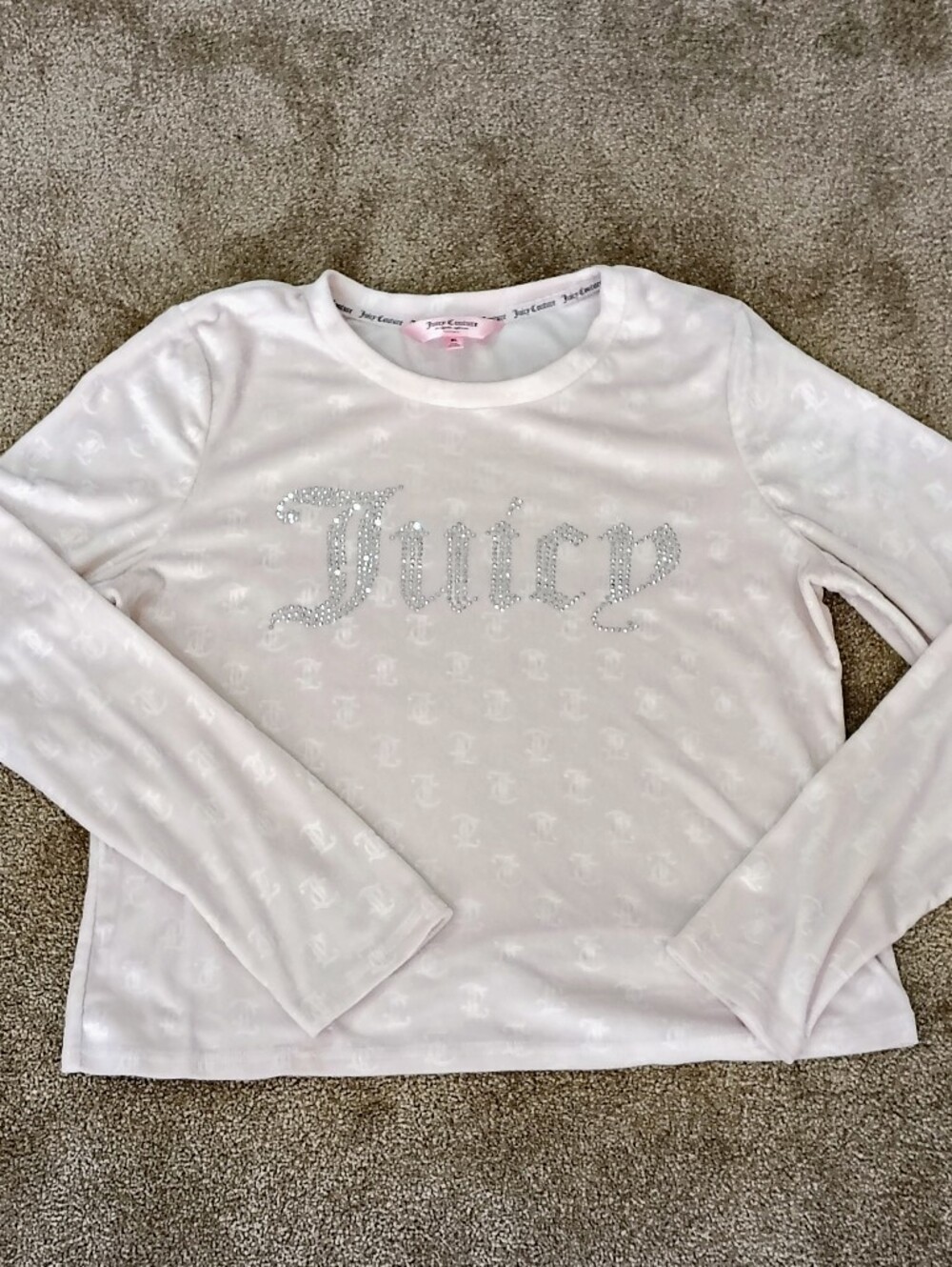 Juicy Couture Sleepwear Top Juniors XL Pink Velour Bling Rhinestone Long Sleeve